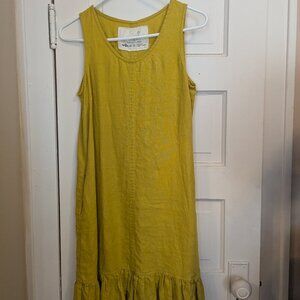 Notperfectlinen Valentine Dress (no shoulder ruffles) in Greenish Mustard, Small